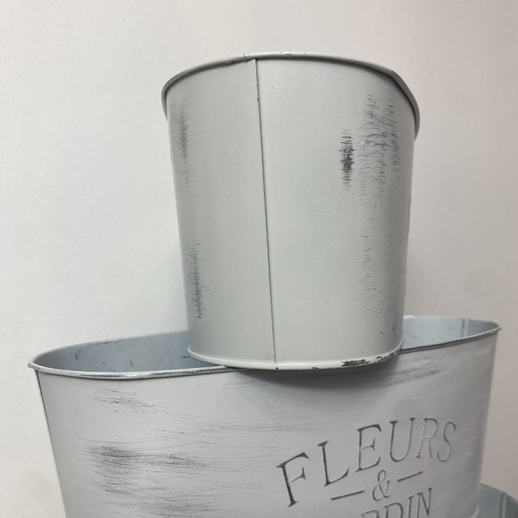 NEW Distressed Farmhouse White Metal Fleurs & Jardin - Picture 7 of 8